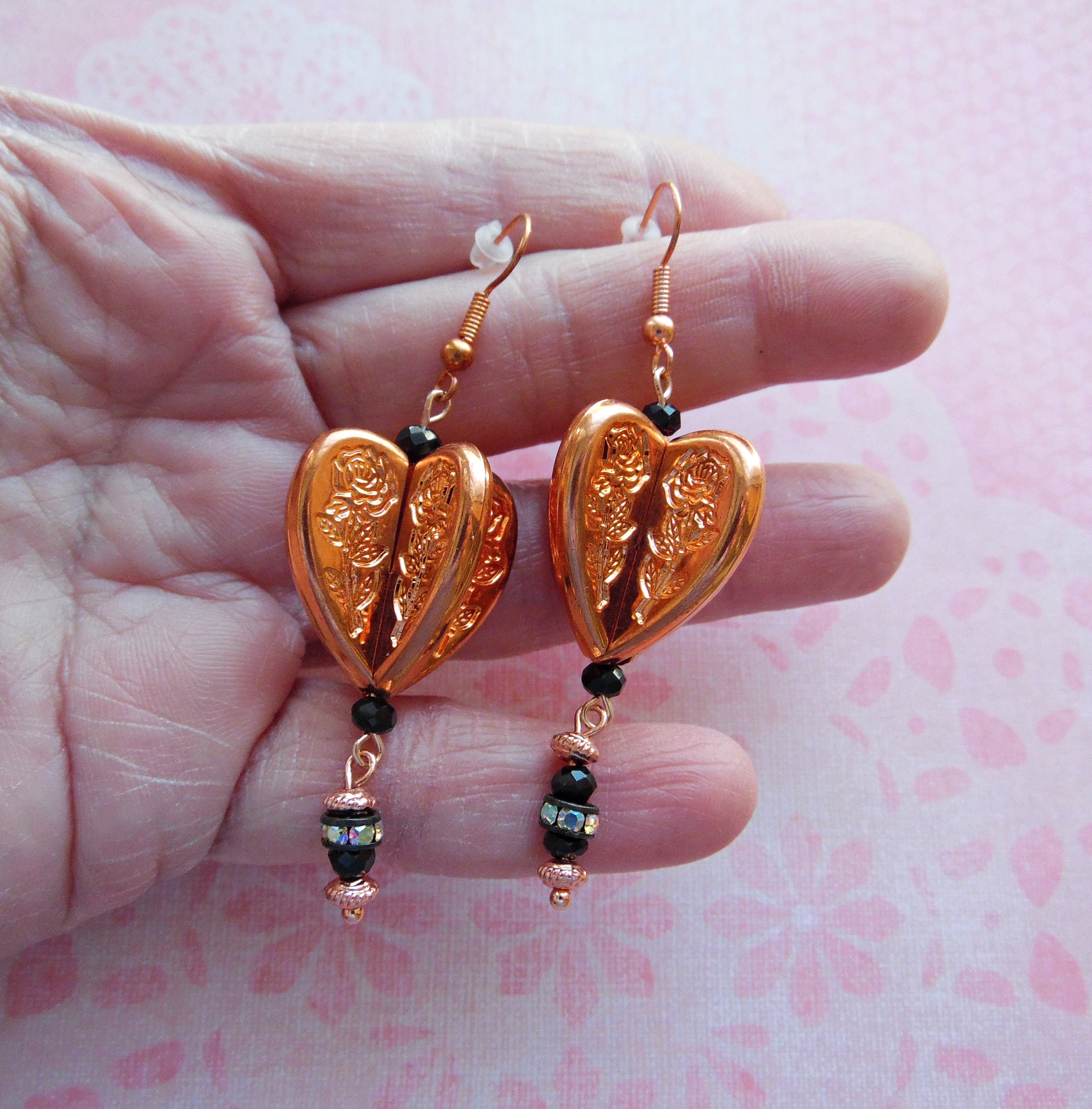 ■VINTAGE HOLLYWOOD■ Colorful Heart Earrings VH2313EA002B Vintage Copper Heart Earrings - Vintage 3D Heart Copperplate