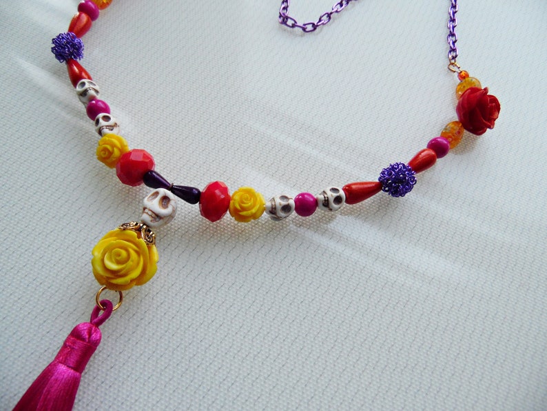 Day Of The Dead Necklace Silver Pink Costume Accessories Female