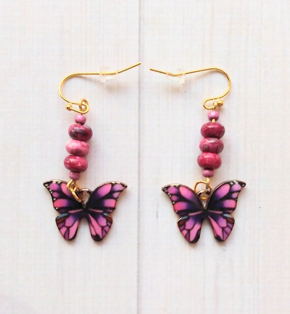 Magenta Black Butterfly Earrings Magenta Black Butterfly Earrings