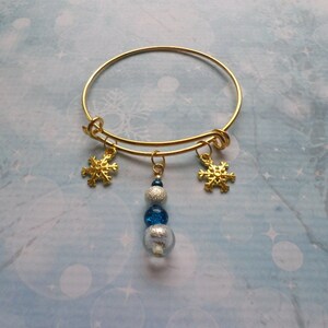 Snowflake Charm Adjustable Bracelet with Blue and Silver Bead Dangle image 10