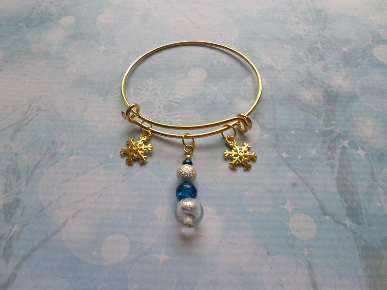 Snowflake Charm Adjustable Bracelet with Blue and Silver Bead Dangle image 10