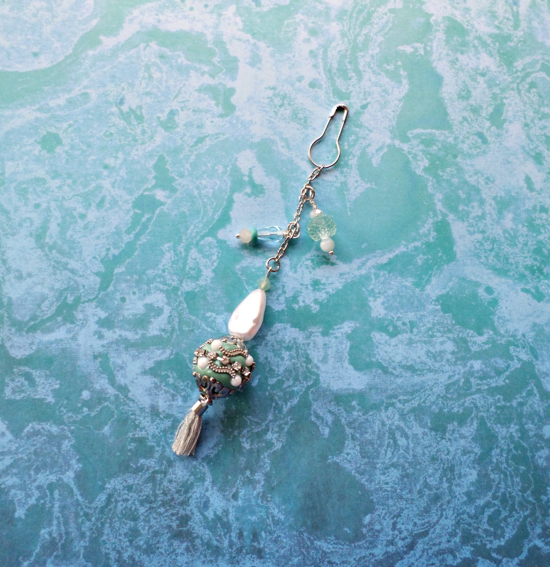 Aqua Beaded Junk Journal Dangle: Boho Planner Charm