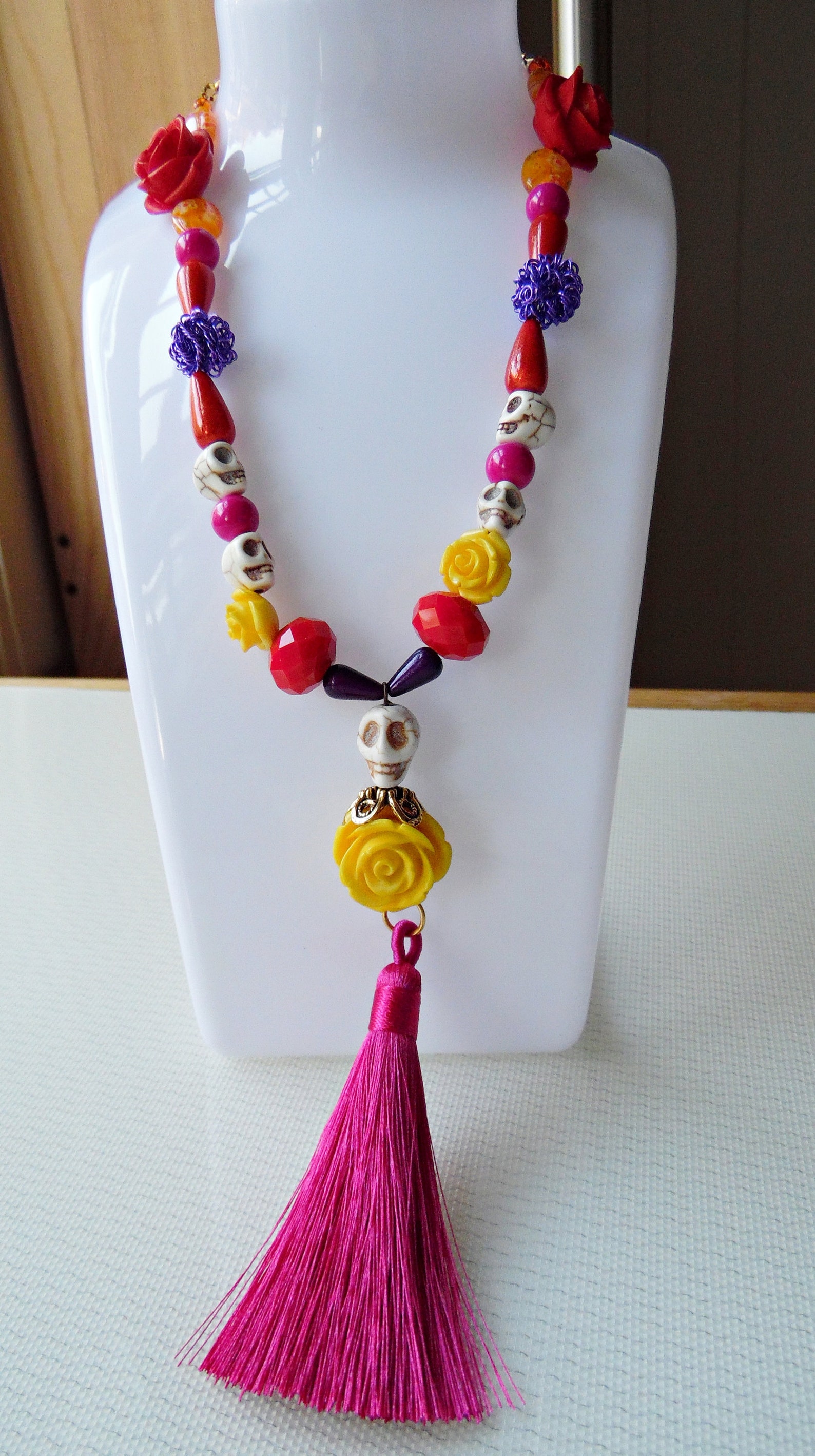 Day Of The Dead Necklace Silver Pink Costume Accessories Female main image 1