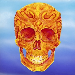 Orange Fire Skull Painting - Original Acrylics on Gessoed Board