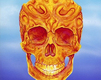 Orange Fire Skull Painting - Original Acrylics on Gessoed Board