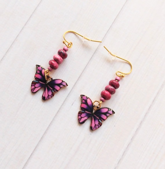 Magenta Black Butterfly Earrings Magenta Black Butterfly Earrings