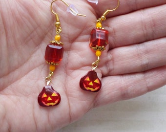 Jack o Lantern Earrings - Pumpkin Earrings - Halloween Jewelry - Autumn Earrings