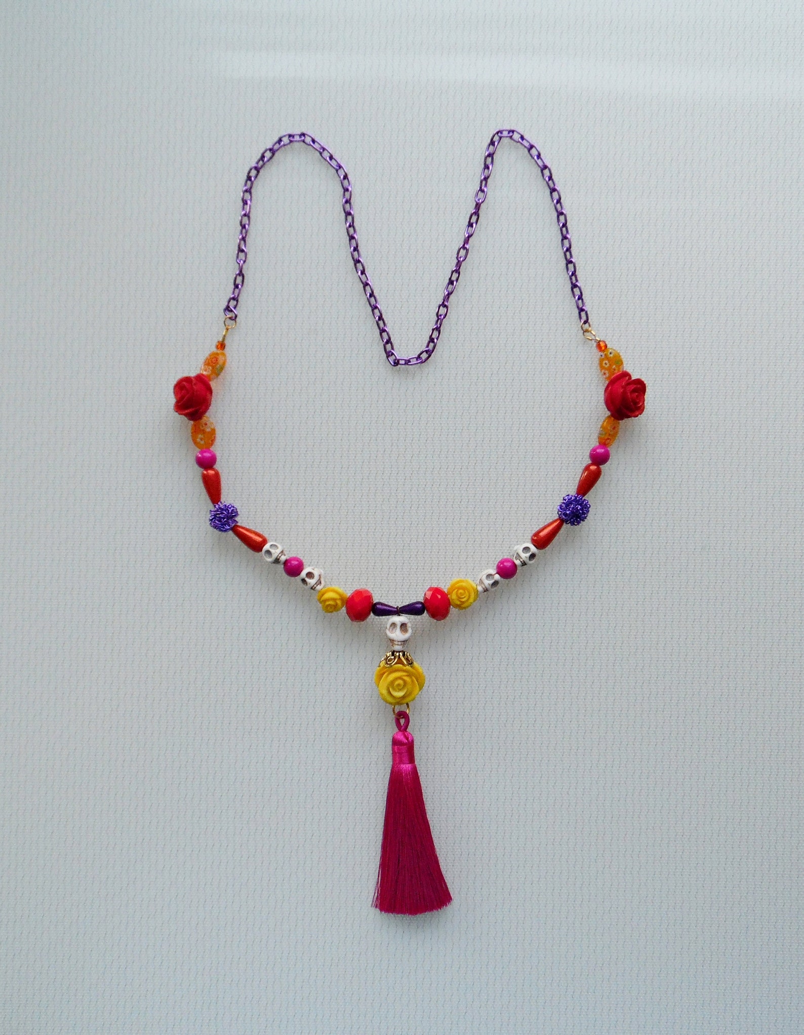 Day Of The Dead Necklace Silver Pink Costume Accessories Female main image 0