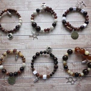 Coffee Bracelet - Caffeine Molecule - My Birthstone Is a Coffee Bean Silvertone