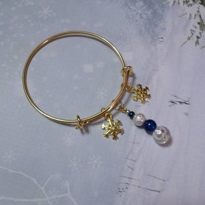 Snowflake Charm Adjustable Bracelet with Blue and Silver Bead Dangle image 7