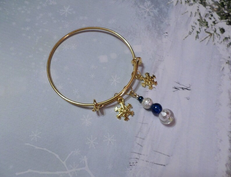 Snowflake Charm Adjustable Bracelet with Blue and Silver Bead Dangle image 7