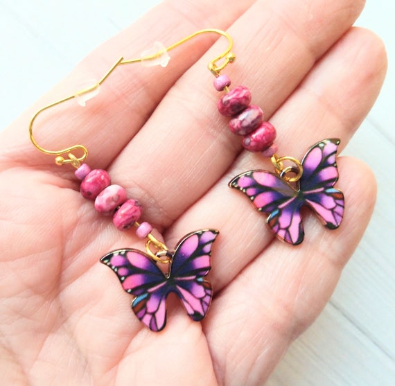 Magenta Black Butterfly Earrings Magenta Black Butterfly Earrings