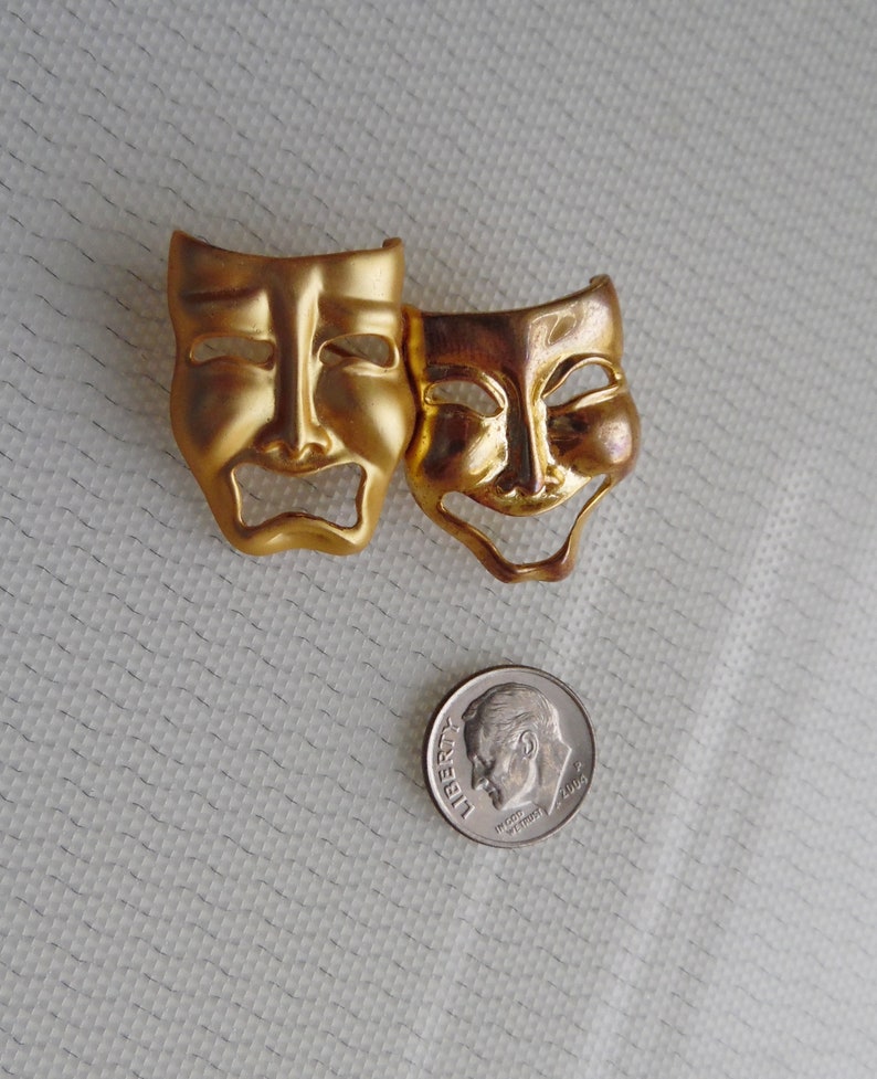 Theater Masks Vintage Brooch Laughing Crying Pin from the 90s
