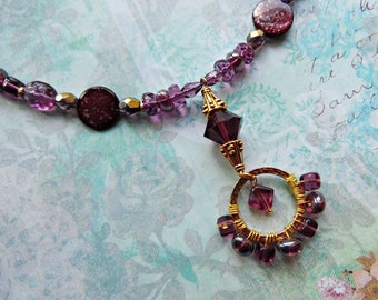 Violet Necklace with Wire Wrapped Beaded Pendant