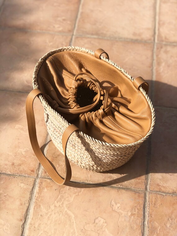 woven leather basket bag