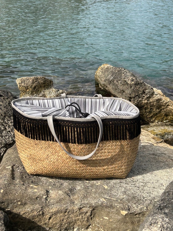 Borsa Spiaggia In Paglia Intrecciata - Vintage E Capiente, Con Doppio Manico E Tasca Interna - Foto 12