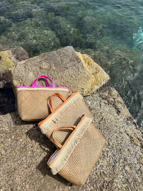 Top Handle Straw Bag. Leather Woven Tote. Leather Straw Bag. Summer Straw Bag. Beach Tote Bag.
