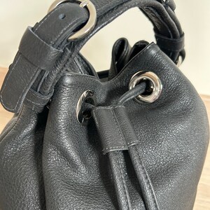 black leather bucket bag