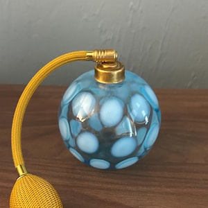 DeVilbiss Fenton Glass Coin Dot Blue Perfume Bottle
