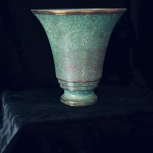 Carl Sorensen Vintage Bronze Vase, Green Patina, Signed