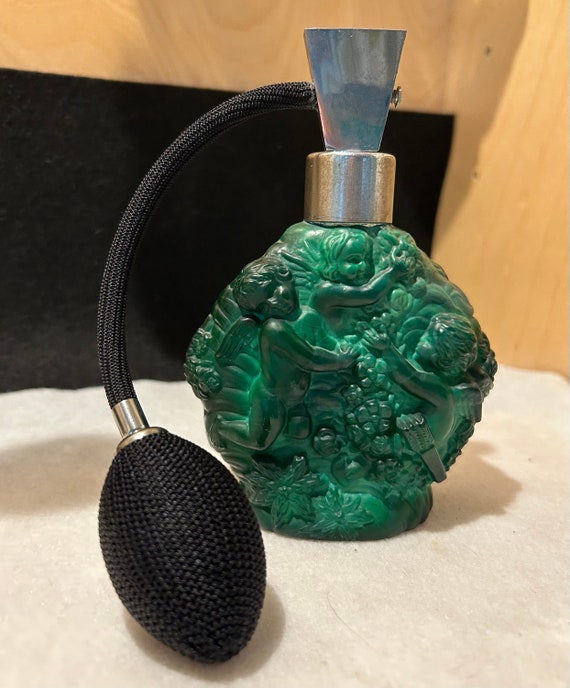 Art Deco Malachite Glass Perfume Bottle Atomizer