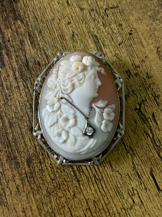 Victorian Cameo Brooch / Necklace with Diamond  On