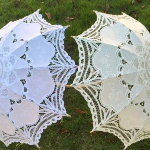 Ivory or white Bridal cotton lace parasol diameter 80 cm