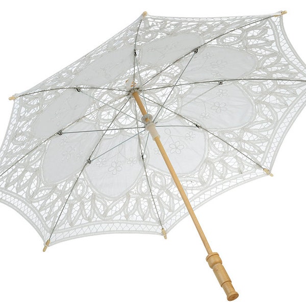 Ivory or white Bridal cotton lace parasol diameter 55 cm