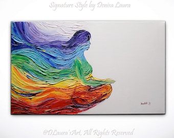 Contemporary Abstract Woman Meditating Painting Creative  Spiritual Gift Textured Modern Yoga Art Chakra Colors Painting by Denisa Laura