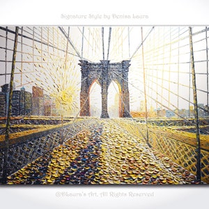 New York Cityscape Contemporary Art ORIGINAL NY Art Abstract Brooklyn Bridge Texture Oil Painting Palette Knife Art on Canvas by Denisa