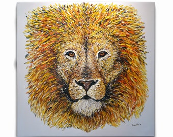 絵画 40インチ ライオン オリジナル油絵 キャンバス モダンアート