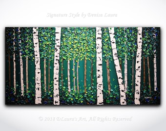 Bouleau arbre paysage peinture ORIGINAL moderne abstrait Art bouleau 3d texturé peinture à l’huile Palette couteau Art par Denisa Laura