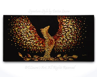 Contemporary Phoenix Bird Rising ORIGINAL Oil Painting 3d Texture Impasto Modern Phoenix Bird Art by Denisa Laura