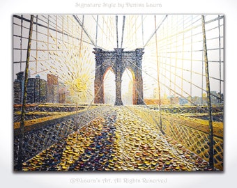New York Cityscape Contemporary Art ORIGINAL NY Art Abstract Brooklyn Bridge Texture Peinture à l'huile Couteau à palette Art sur toile par Denisa