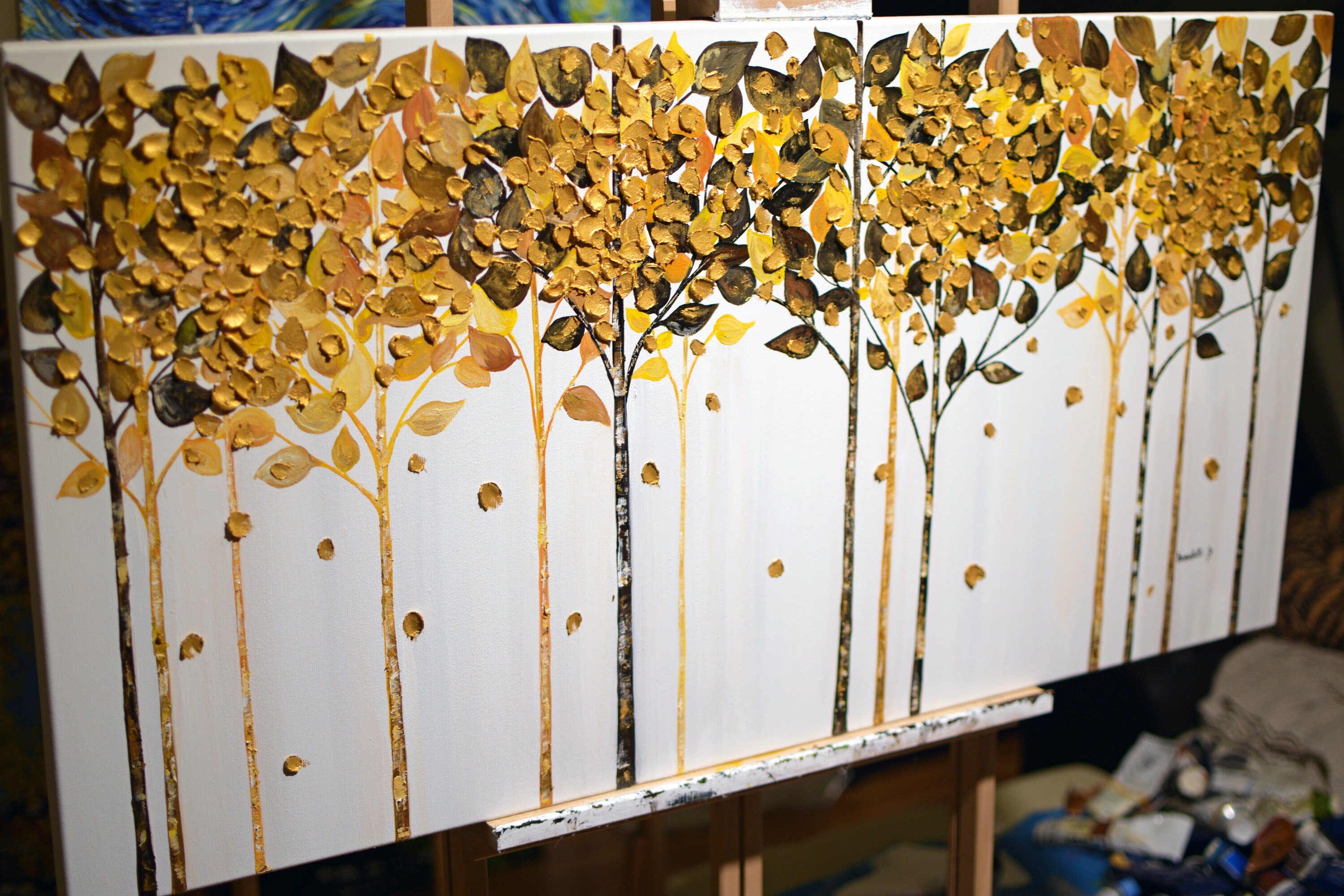 Huge ORIGINAL Triptych Abstract Gold Leaf Tree Painting Etsy UK