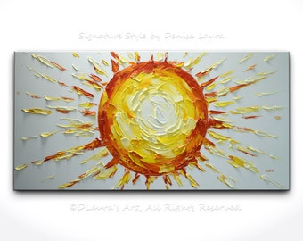 Sun Original Textured Oil Painting, Solar Canvas Art, Impasto Celestial Wall Decor, Golden Sun Art, Unique Spiritual Home Decor Gift