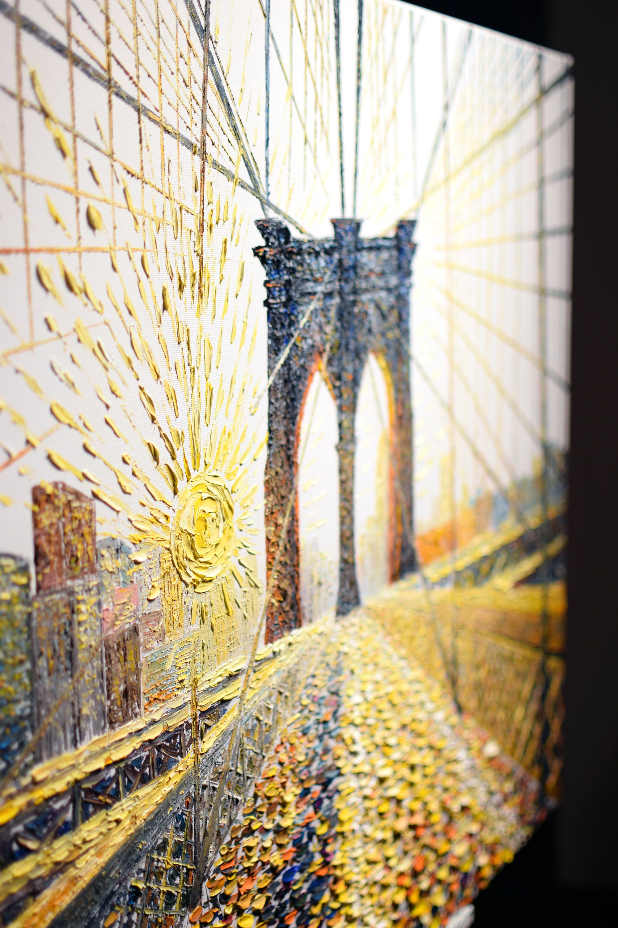 オリジナルのブルックリン橋の油絵：テクスチャーのある