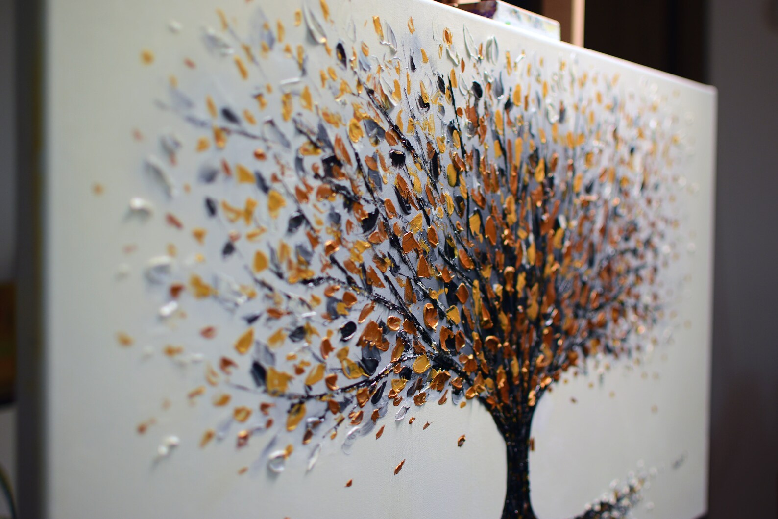 Modern Golden Tree Painting Original Oil Painting Abstract Etsy