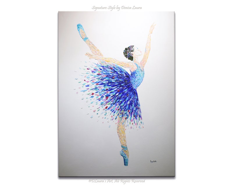 Großes Original Ballerina Ölgemälde auf Leinwand, 3D Ballerina Gemälde, Bunte Ballerina Wandkunst, Regenbogen Tänzerin Mädchen, Ballett Malerei Bild 1