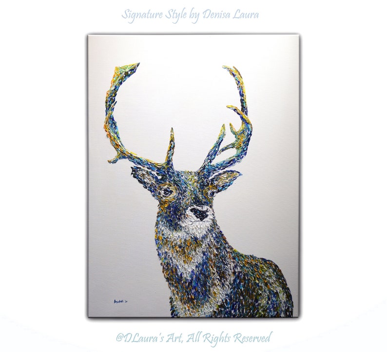 Deer Art, Stag Painting, Modern animal art, Abstract Painting, Original oil painting, Large canvas, 3d art, Impasto painting,by Denisa Laura image 1