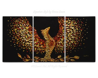 Huge Contemporary 3d Painting Phoenix Bird Rising ORIGINAL Textured Oil Painting Impasto Modern Abstract Large Art by Denisa Laura