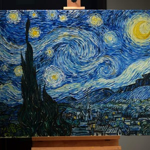 ヴァン・ゴッホ作「星月夜」オリジナル複製風景画パレットナイフインパスト油絵抽象キャンバスアート、デニサ・ローラ作