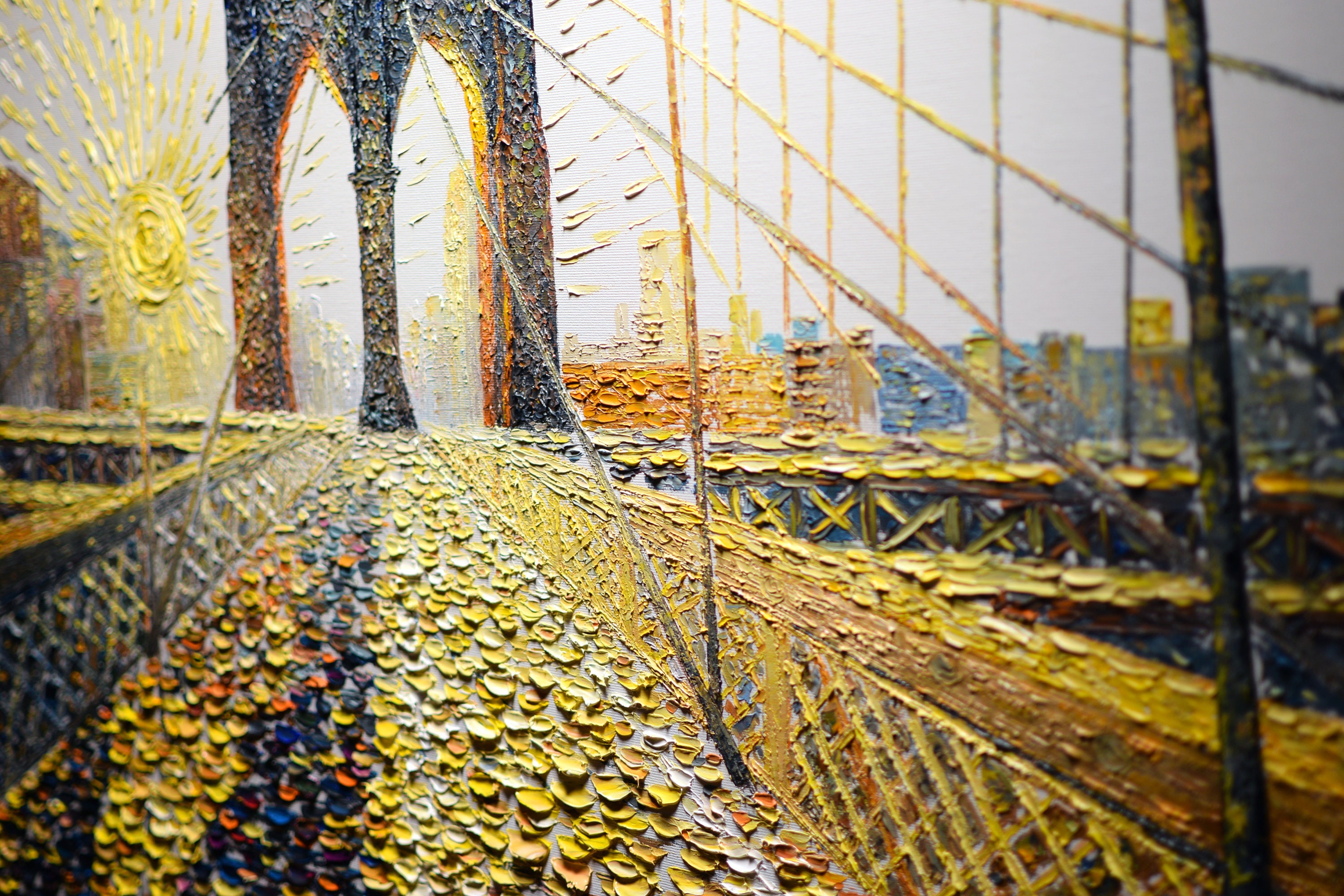 オリジナルのブルックリン橋の油絵：テクスチャーのある