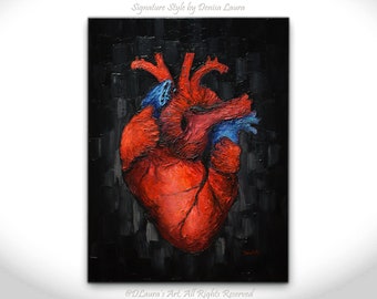 Human Heart Original Oil Painting, Contemporary heart painting, Gift for cardiologist doctor, Anatomical heart art by Denisa Laura