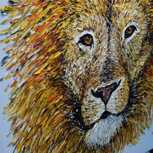 Animal lion painting, Modern original art, Beautiful art Gift for Home, Impasto lion wall decor, 3d lion king painting, Powerful Art image 3