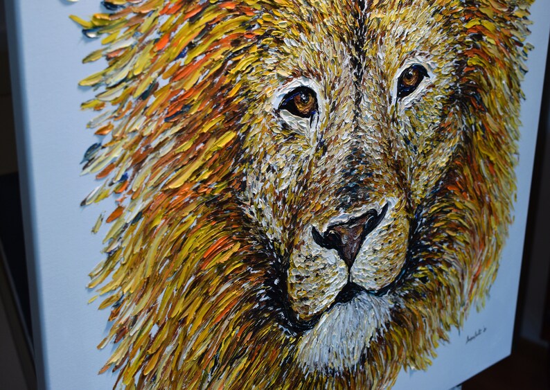 Animal lion painting, Modern original art, Beautiful art Gift for Home, Impasto lion wall decor, 3d lion king painting, Powerful Art image 3