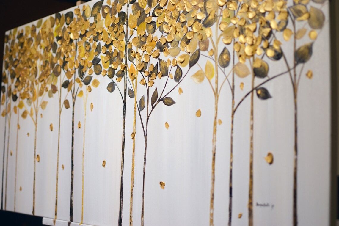 ORIGINAL Abstract Gold Leaf Tree Painting Impasto Autumn Etsy