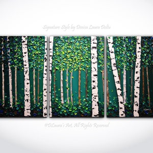 Huge ORIGINAL Triptych Abstract Birch Tree Painting, Impasto Oil Landscape, Forest Painting, Textured Palette Knife Art by Denisa image 1