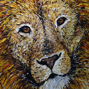 Animal lion painting, Modern original art, Beautiful art Gift for Home, Impasto lion wall decor, 3d lion king painting, Powerful Art image 4