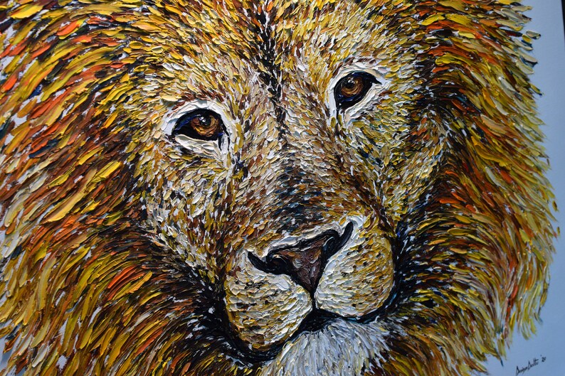 Animal lion painting, Modern original art, Beautiful art Gift for Home, Impasto lion wall decor, 3d lion king painting, Powerful Art image 4